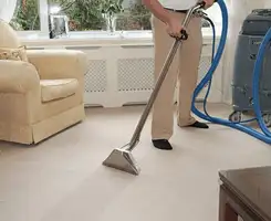Carpet cleaning professional removing dirt and stains with a hot-water extraction tool in a home, Chandler, AZ.